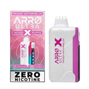 ARRO Ultra X Frozen Watermelon 40K ZERO Nicotine Disposable packaging and device image.