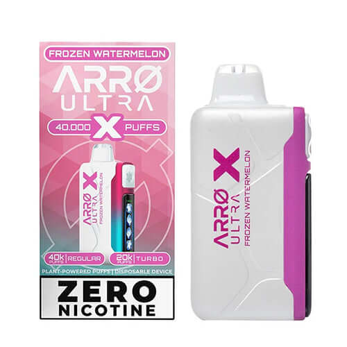ARRO Ultra X Frozen Watermelon 40K ZERO Nicotine Disposable packaging and device image.