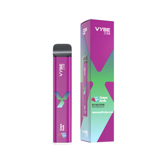 Grape Soda VYBE Zero 3200 Disposable Vape with packaging showcasing grape soda flavor and 3200 puffs.