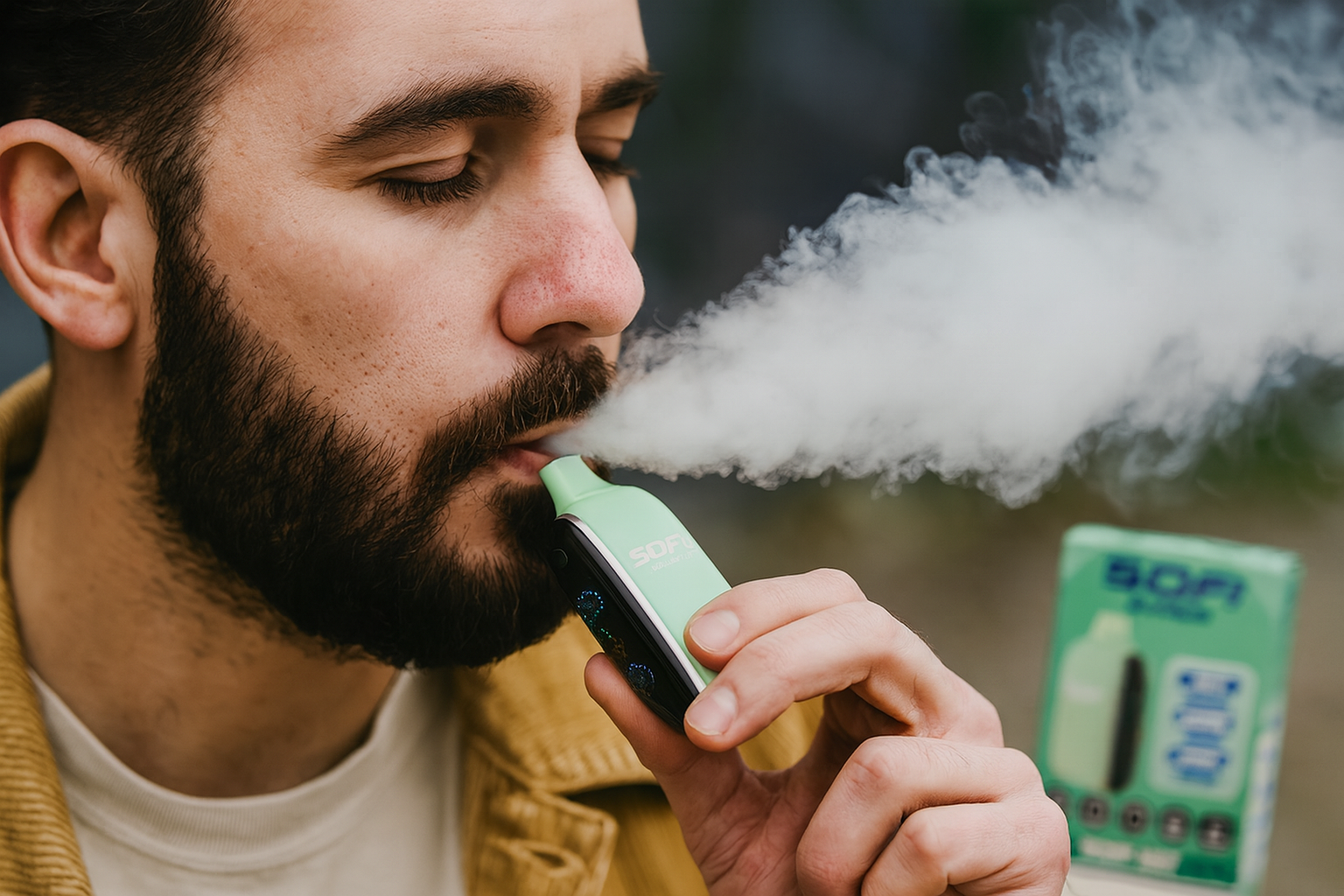 Man Vaping SOFI Surge Zero Nicotine Disposable