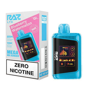 RAZ LTX Blueberry Watermelon 25K ZERO Nicotine Disposable with Mega HD Screen and Boost Mode.
