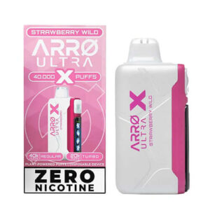 ARRO Ultra X Strawberry Wild 40K ZERO Nicotine Disposable vape with robust flavor and rechargeable battery.