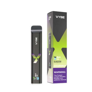 Black Ice VYBE Zero 3200 Disposable Vape with packaging and warning label for nicotine content.