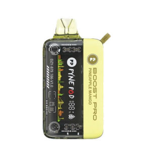Pyne Pod Boost Pro Pineapple Mango 20K ZERO Nicotine Disposable vape device with tropical fruit design.