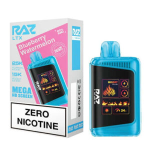 RAZ LTX Blueberry Watermelon 25K ZERO Nicotine Disposable with Mega HD Screen and Boost Mode.