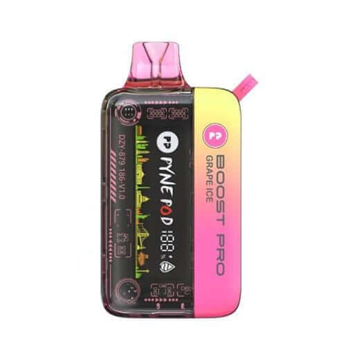 Pyne Pod Boost Pro Grape Ice 20K ZERO Nicotine Disposable vape product with vibrant design.